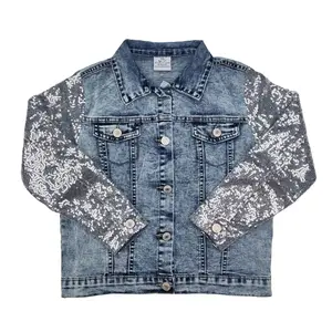 GT0148 Toddler Girl Clothes Blue Sequin Girl Winter Jacket Denim Coat