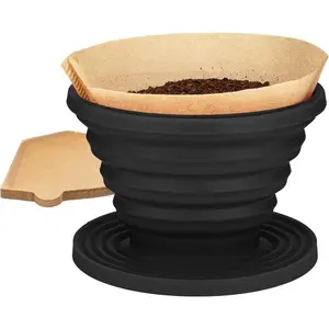 Collapsible Pour Over Coffee Dripper — With Pack of Paper Filters [Black, Pack of 1]