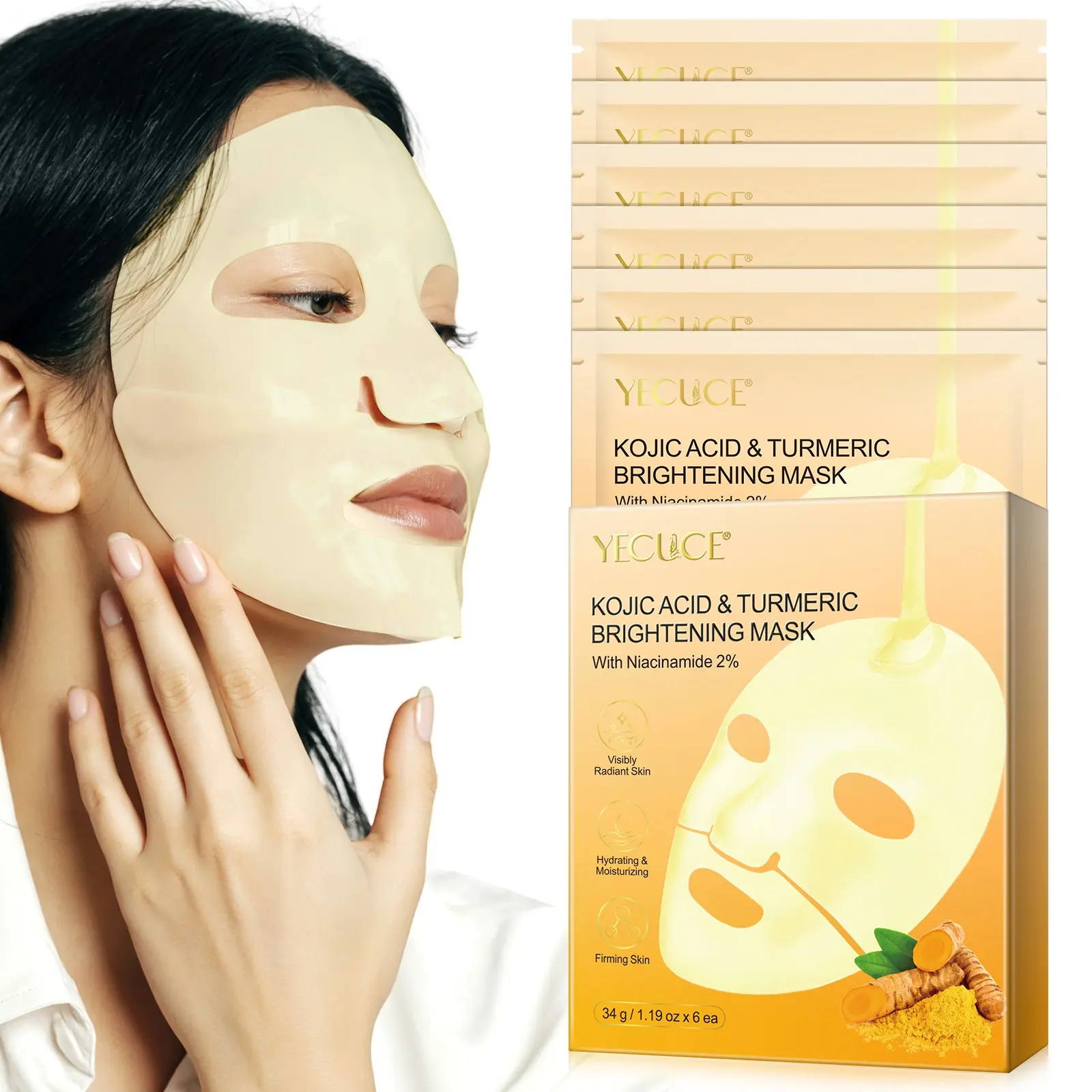 YECUCE KOJIC ACID & TURMERIC BRIGHTENING MASK,Mild moisturizing formula, Hydrating, facial nourishing skincare, suitable for all skin types