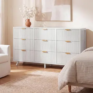 9 Drawers Fluted Fabric Dresser, Modern Storage Chest with Metal Frame & Wooden Top, Multi-Scene Organizer for Bedroom Living Room Entryway