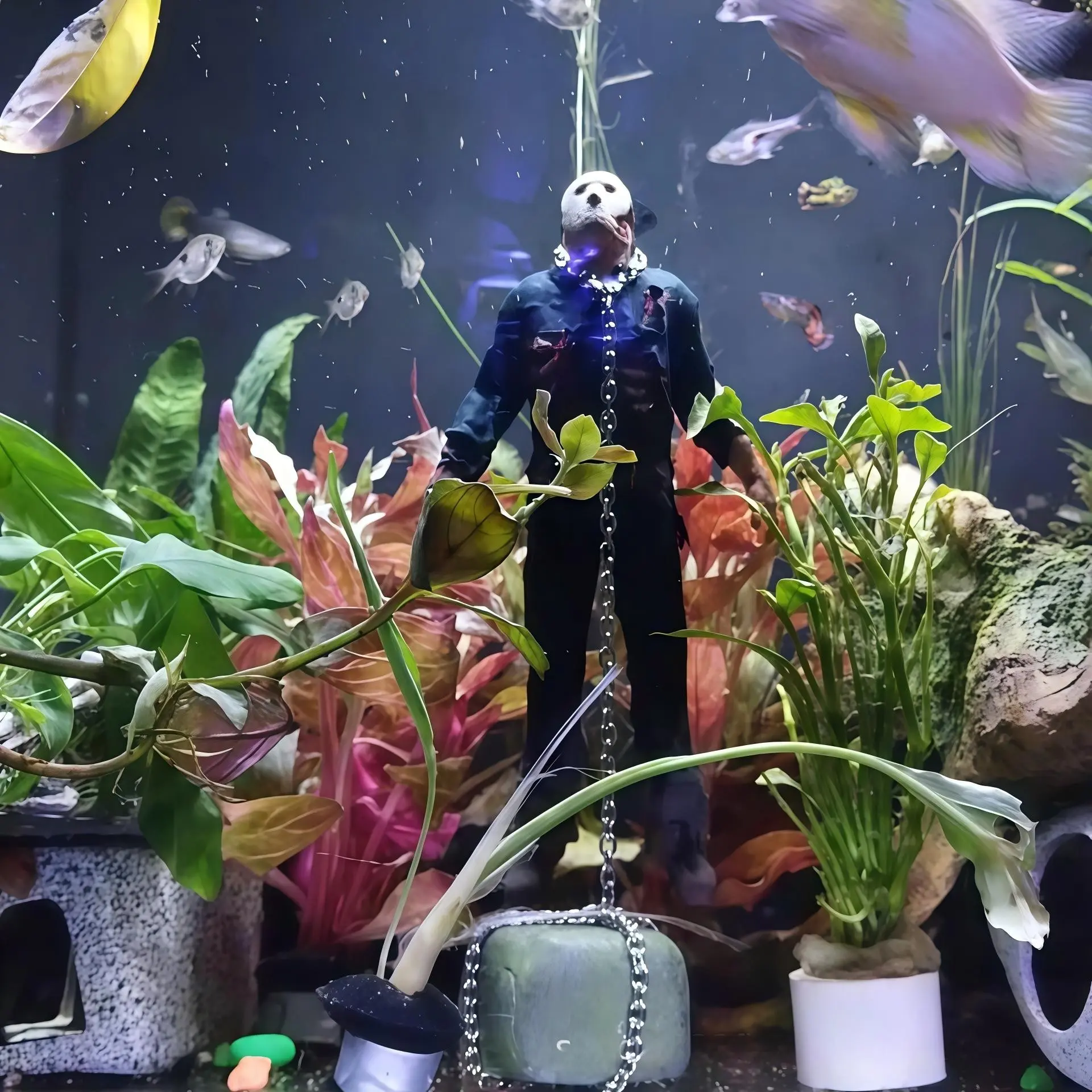 Jason Killer Fish Tank Floating Scene Decor, Handmade Model Figurine, Resin Material, Perfect for Aquarium Decoration, Fish Tank Decorations
