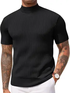 COOFANDY B Men's Mock Turtleneck Sweater Short Sleeve Casual Basic Tops Ribbed Knit Pullover Solid Tee