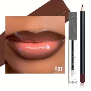 Long-Lasting Lip Liner and Oil Set, Radiant Lip Makeup Duo, Waterproof, Multi-Tone Brown, Black, Purple, Red Shades, All Skin Types, Perfect Gifts Eyeliner Lipliner  Thanksgiving Black Friday Git