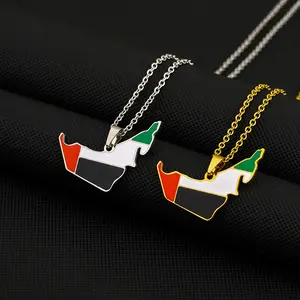 Fashion new stainless steel dripping oil UAE map flag pendant necklace couple girlfriend versatile sweater chain