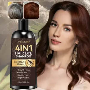 4-In-1 Chestnut Hair Dye Shampoo 100ML, Natural Coverage, Ginseng Herbal Ingredients, Salon-Quality Color, Moisturizing Care