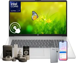 HP 17 inch Laptop Computer, 17.3" HD+ Touchscreen (1600x900), Intel Ultra 7 255U (12-Core, AI Boost NPU), 32 GB DDR5, 1 TB SSD, Backlit KB, Wi-Fi 6, Copilot AI, Win 11 Pro, w/RECOLX AI Voice Recorder