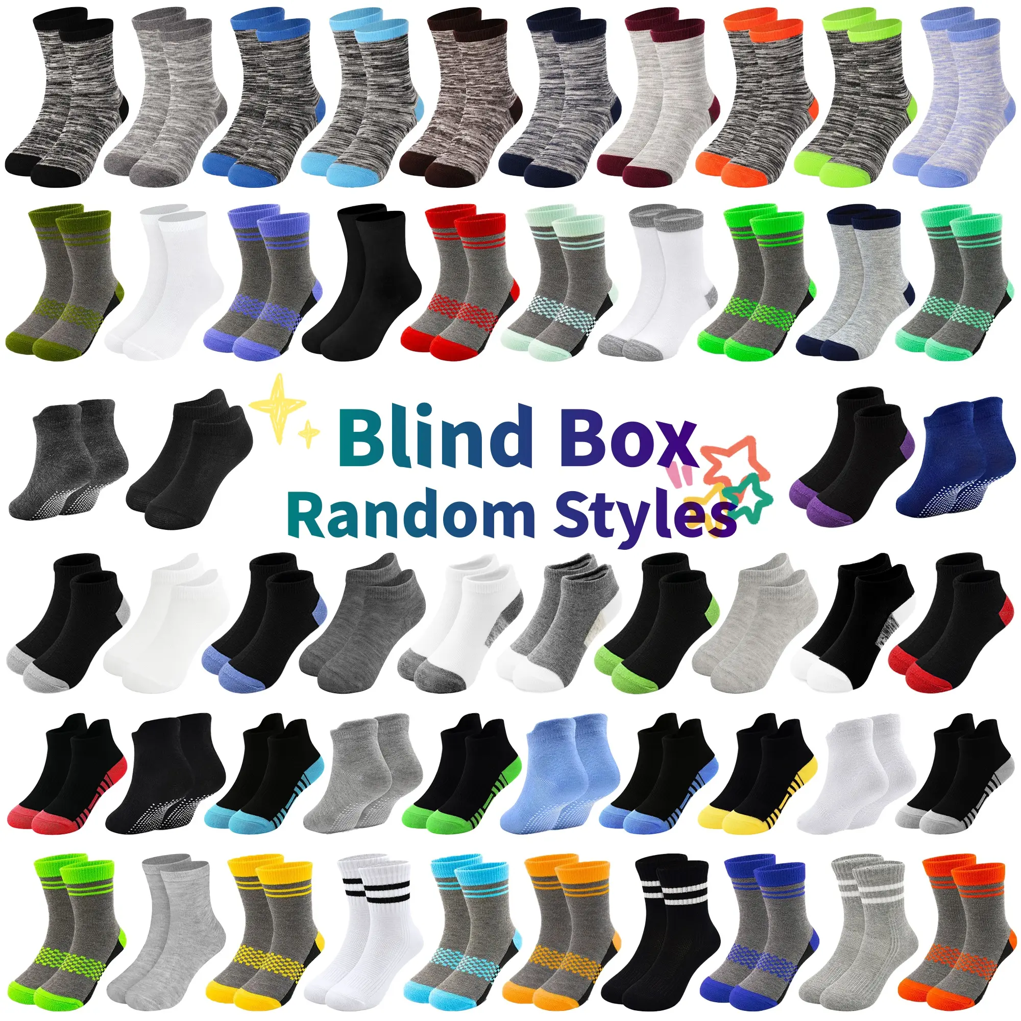 TPHON Boys' Casual Stylish Socks Blind Box - 20 Pairs, Elastic Knitted Fabric, Easy Flexibility, Outdoor Play Suitable, for Ages 1-14, Random Styles, Elastic Knitted Fabric Flexes Easy, Outdoor Play Ready,back to school