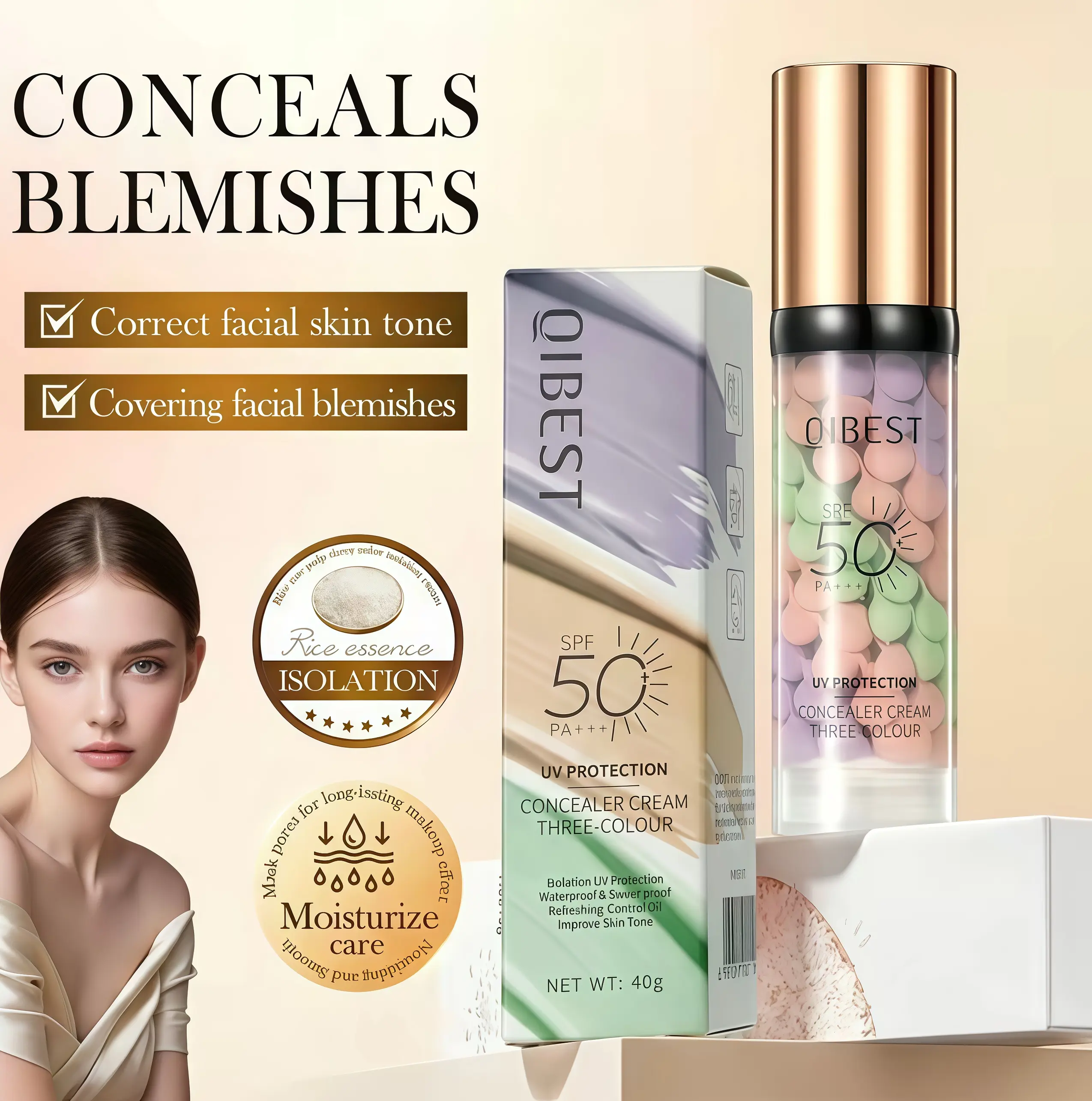 Triple Color Protection Makeup , Moisturizing Sunscreen, Oil Control, 3-In-1 Color Corrector, Waterproof & Sweatproof