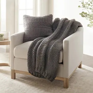 Chunky Knit Throw Blanket and Decor Pillow with Insert Bundle Chunky Knit Throw Blanket and Decor Pillow with Insert Bundle