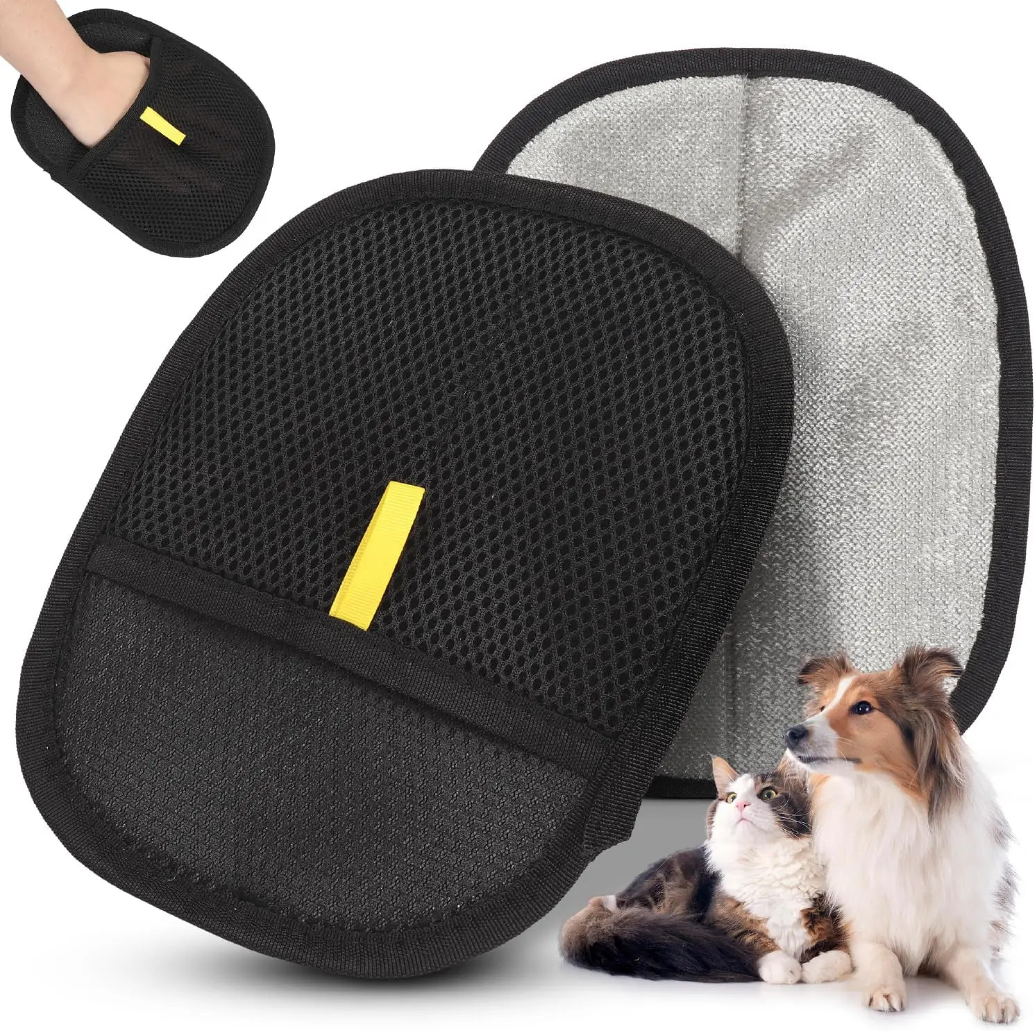 Edoven 2-Pack Universal Reusable Pet Hair Removal Glove - Ergonomic Electrostatic Right-Hand Deshedding Tool, Gentle Grooming, Quick Clean Fur Remover for Cats, Sofa Fur Cleanup, Cars, 4.72×9.45in