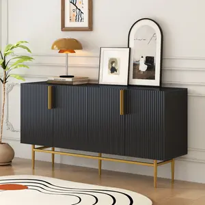 [SOIYELIFE] TREXM Modern Egant 4-By Sideboard Gold Metal Hand Buffet Cabinet for Dining Room, Living Room, Bedroom, Hallway (Black) living room entryway