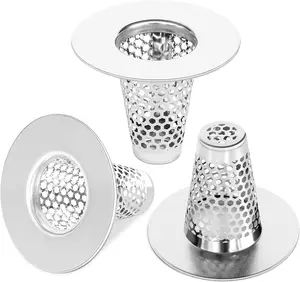 Dayker 3PCS Bathroom Sink Drain Strainers, Stainless Steel Hair Catcher, Cone Shaped Floor Drain Replacement Fit Hole Size 1.2"-1.6", for Laundry Floor Drain, Bathtub, Kitchen Slop Basket Filter Trap