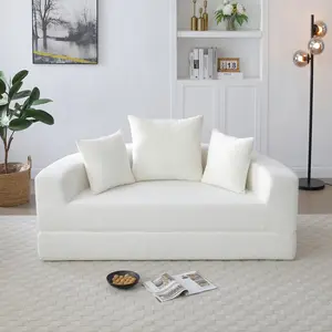Convertible Sofa Couch Bed Multi-Functional Circular Bed Adjustable Futon Sofa No Assembly Compressed Corduroy Floor Lounge Sofa for Apartment Office Bedroom Living Room