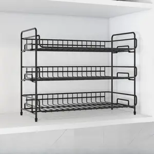 3 Layer Water Bottle Storage Rack, 1 Count Metal Storage Organizer with Hooks, Kitchen Bathroom Storage Rack, Home Organizer