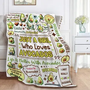 Flannel Blanket | "Just A Girl Who Loves Avocados" Soft Flannel Throw Blanket, Funny Cute Avocado Food Gifts For Girls Kids, Perfect For Couch Sofa Bedding Bedroom Home Decor | Home & Gift