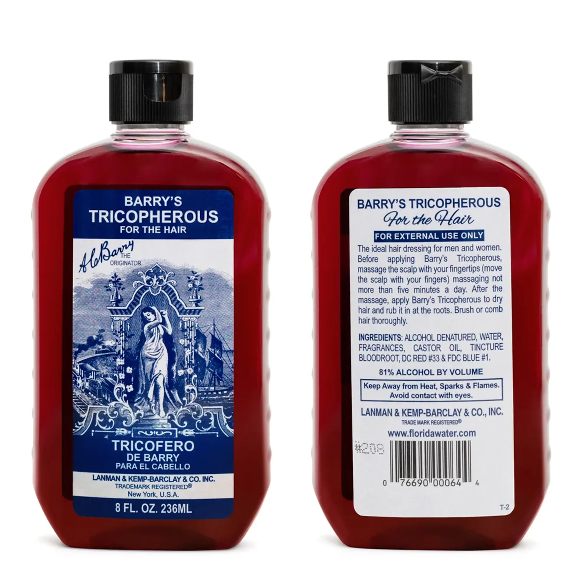 Murray & Lanman Barry's Tricopherous Hair Tonic, Liquid Tincture for Daily Grooming and Scalp Care, Traditional Haircare Product for Adults, 8 fl oz, Scalp Treatment, Normal, Castor Oil, Bottled Scalp Care