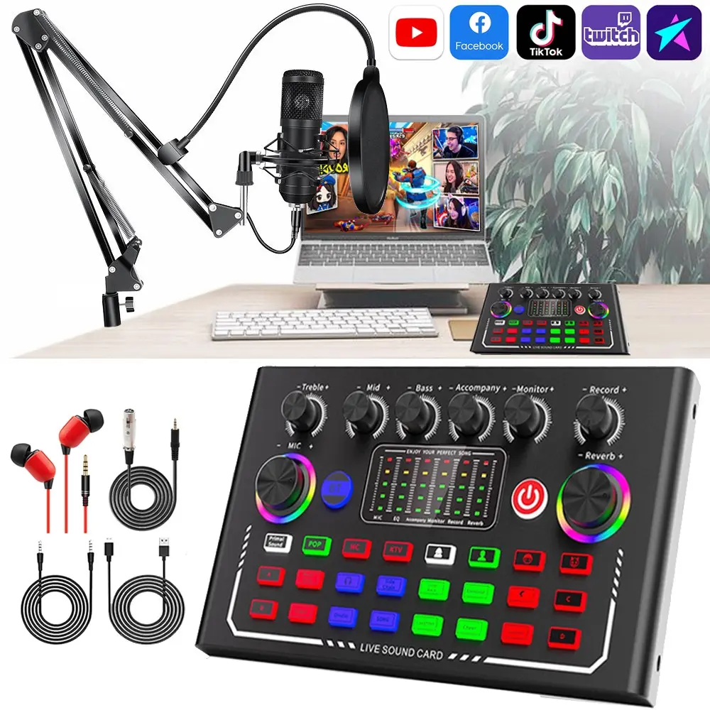 BM800 Condenser Microphone Kit with Digital DSP Audio Interface – Professional Mic Set with 4 Voice Change Modes, 5 Scene Presets & Vocal Remover for Streaming Podcast Gaming Karaoke