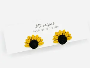 Golden Sunflower Stud Earrings Handmade Jewelry