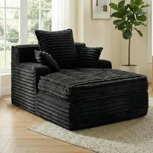 Winzoo Corduroy Boneless Chaise Lounge Chair Indoor - Small Size Fluffy Sleeper Sofa with 3 Pillows, Wide Armrests, Compression Design for Living Room