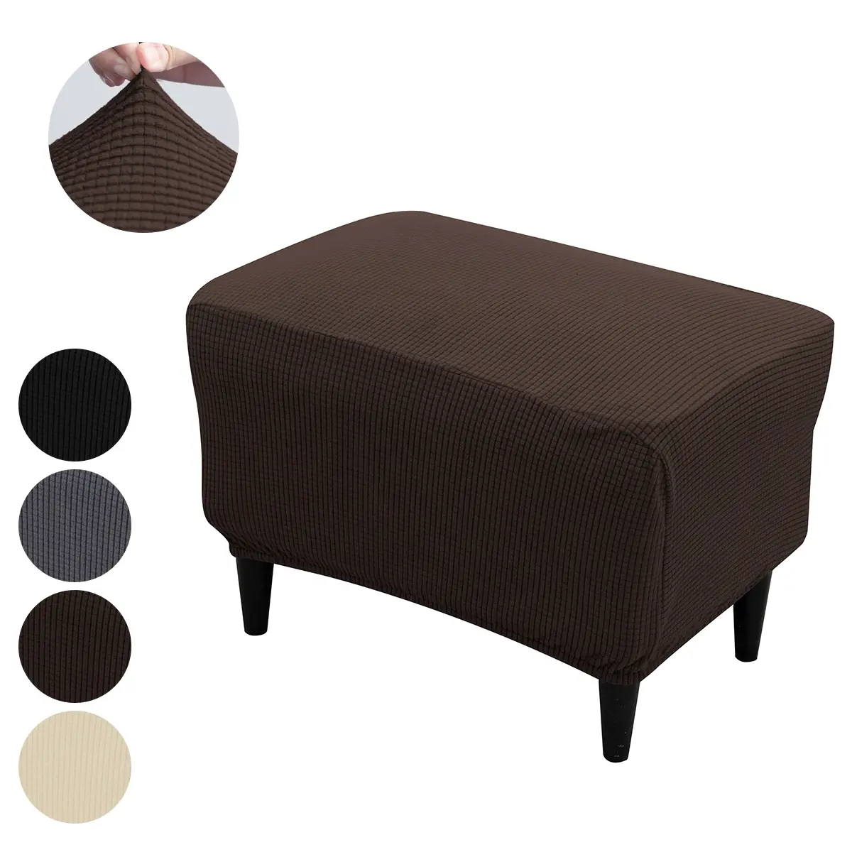 Elastic Corn Grain Pattern Footstool Cover, Easy Washable, Suitable for Home Office Hotel Decor, Pure Color Floral Design, Elastic And Washable, Elastic Slipcover