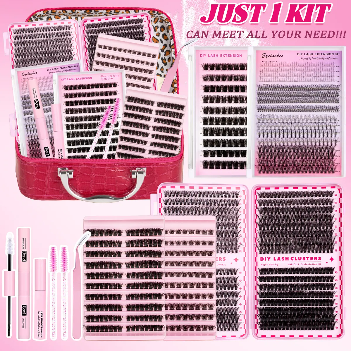 1528PCS Lash Cluster Extensions, Eyelash Clusters, DIY Personal Lashes, Set 5 Box Mix Lashes Clusters 30D 40D Natural Full Set + Extra Volume Soft & Lightweight With Bond & Seal & Remove & Tweezers & Brush Long-Lasting for Beginner Dramatic Lashes