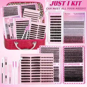 1528PCS Lash Cluster Extensions, Eyelash Clusters, Gift Set 5 Box Mix Lashes Clusters 30D 40D 60D 80D Natural Full Set + Extra Volume Soft & Lightweight With Bond & Seal & Remove & Tweezers & Brush DIY Long-Lasting for Beginner Dramatic Lashes