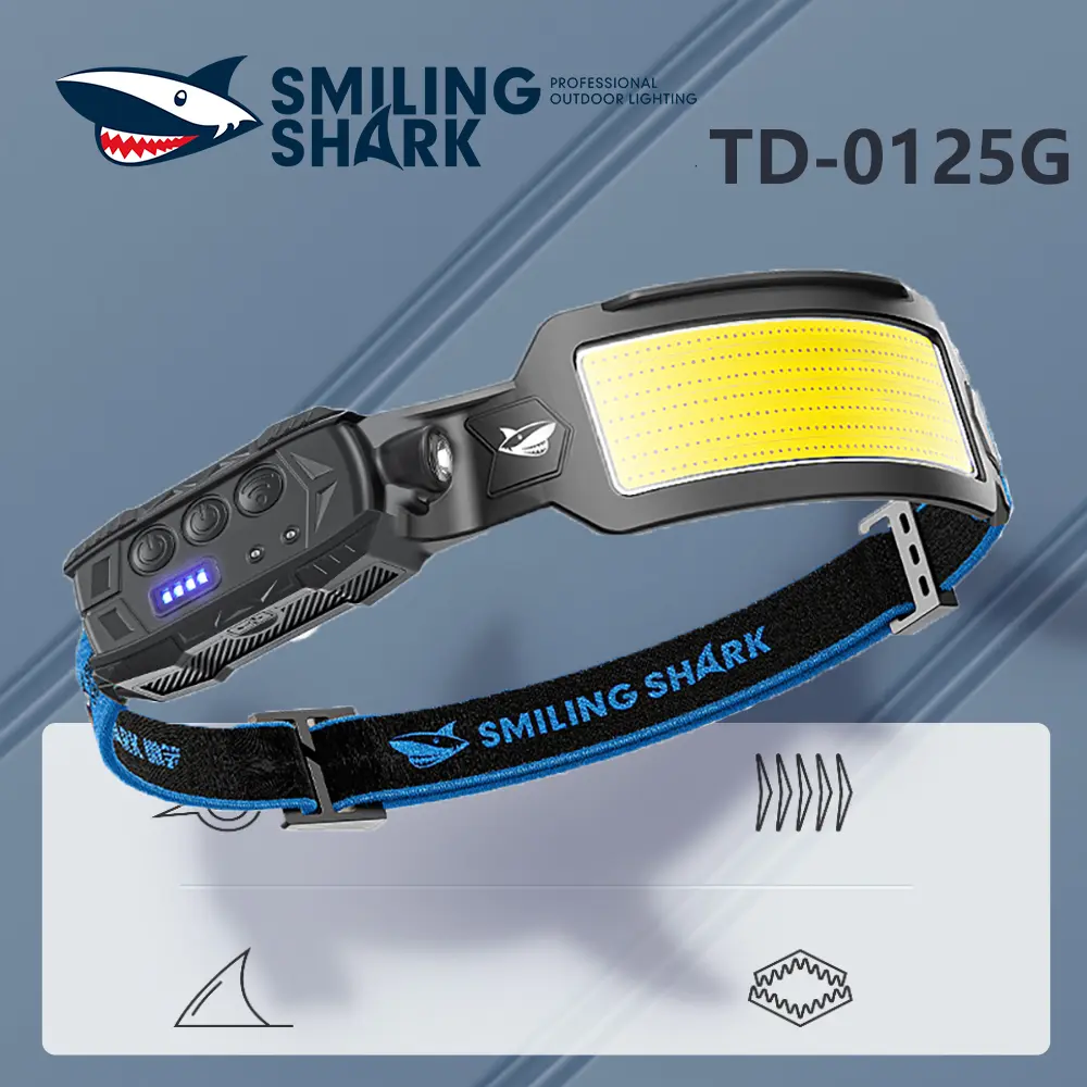 smilingshark Rechargeable LED Headlamp for Adults, Lightweight 2000mAh Headband with Motion Sensor & Multi-Gear Adjustment for Outdoor Camping, Camping & Hiking, Cells, Intelligent Induction, Batteries Built-In