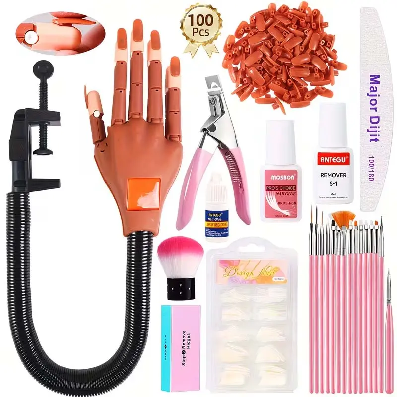 Practice Hand for Acrylic Nails, Flexible Nail Exercise Hand Training Kit, Nail Practice Fake Nail Glove Set