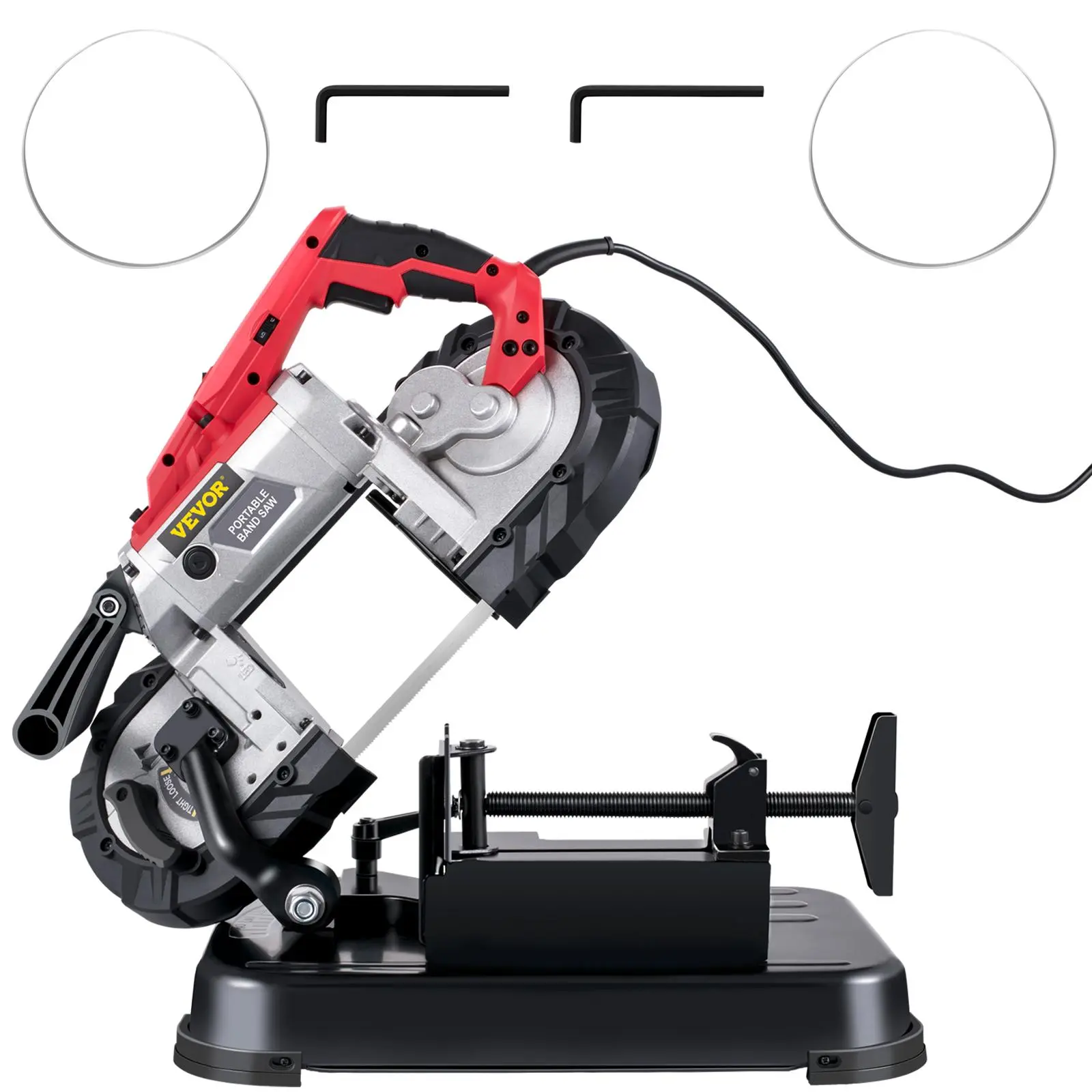 【Summerfinds】VEVOR Portable Band Saw,  110V Removable Alloy Steel Base Cordless Band Saw, 5 Inch Cutting Capacity Hand held Band Saw,Variable Speed Portable Bandsaw, 10Amp Motor Deep Cut Band saw for Metal Wood