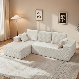 106 Inch Extra Long L-Shaped Modular Sectional Sofa with Chaise Lounge - Memory Foam Cushioning, Deep Seat Corduroy Sleeper Sofa Bed, Easy Assembly, Left/Right-Facing Chaise, Modular Design for Large Living Room, Durable Frame & Easy-Clean Fabric