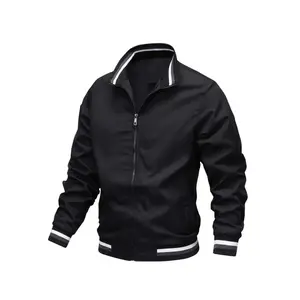 Men's Striped Edge Bomber Jackets - Casual Stand Collar, Zip-Up Front, Long Sleeve Outerwear, Multi-Size Menswear Top for Spring, Summer Outdoor Use