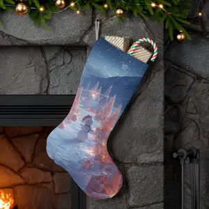 Christmas Stocking – Snowy Village Santa Stocking with Snowman & Gift Scene