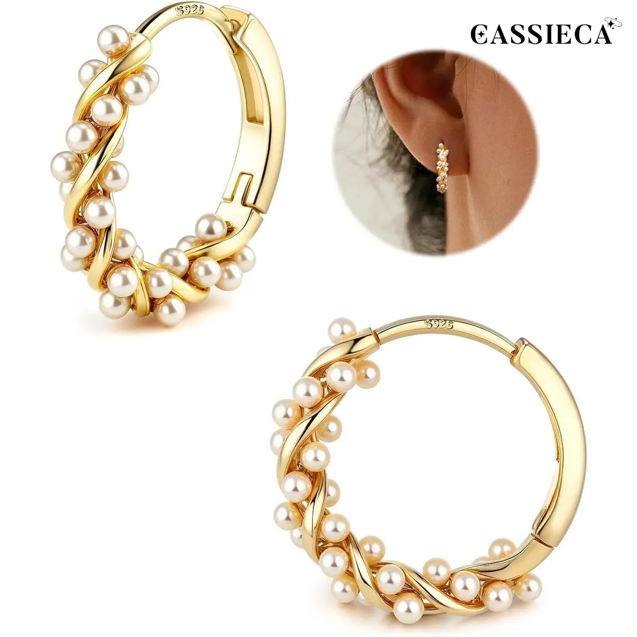 CASAIECA 925 Pearl Earrings Twist Pearl Hoop Earrings for Women Teens Pearl Earrings Silver/Gold/Rose Gold Wedding Bridal Earrings, Earrings Jewelry, Fashion Earring Summervibes