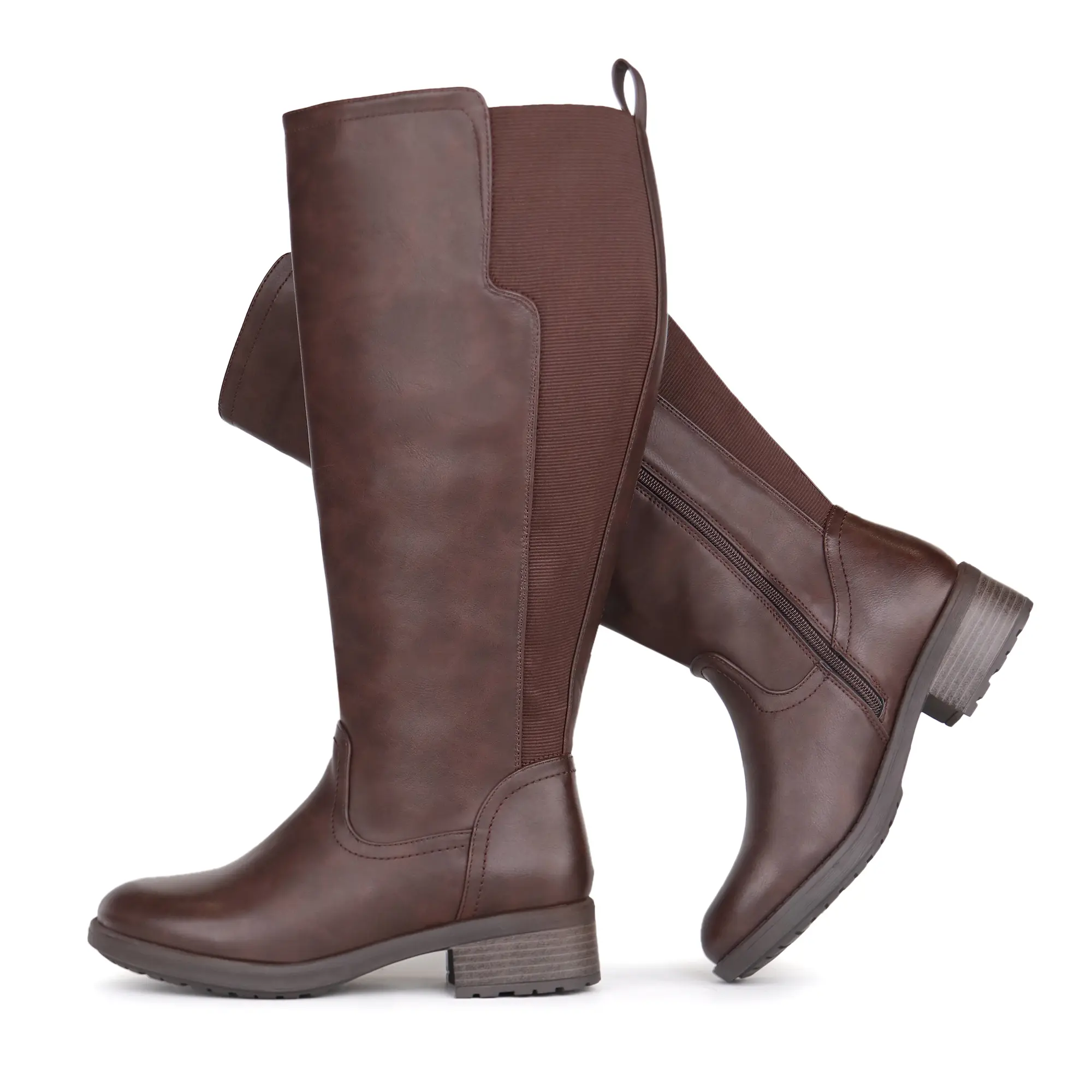 Women's Extra Wide Calf Knee High Boots with Side Zipper and Stretch Panel