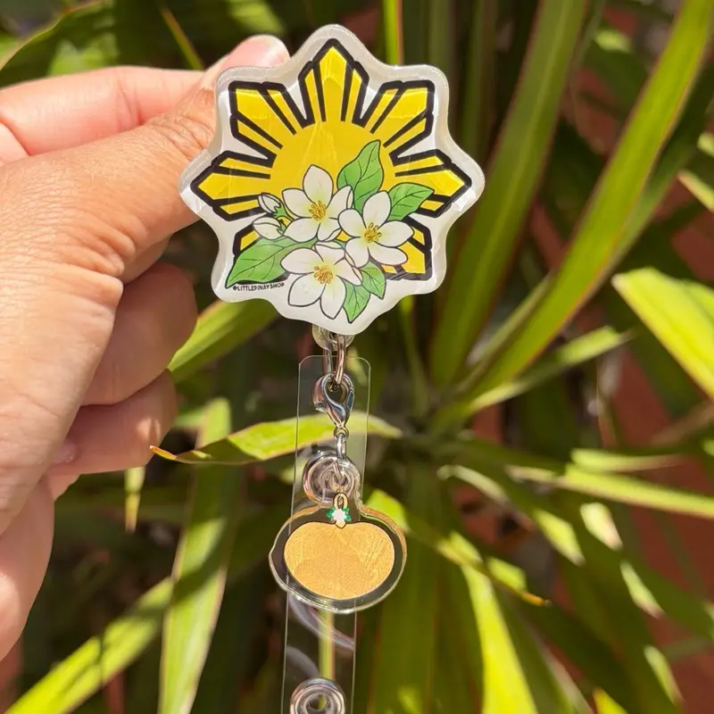 Filipino Sun Sampaguita ID Badge Reel ( Alligator Clip ) | Double Sided Keychain