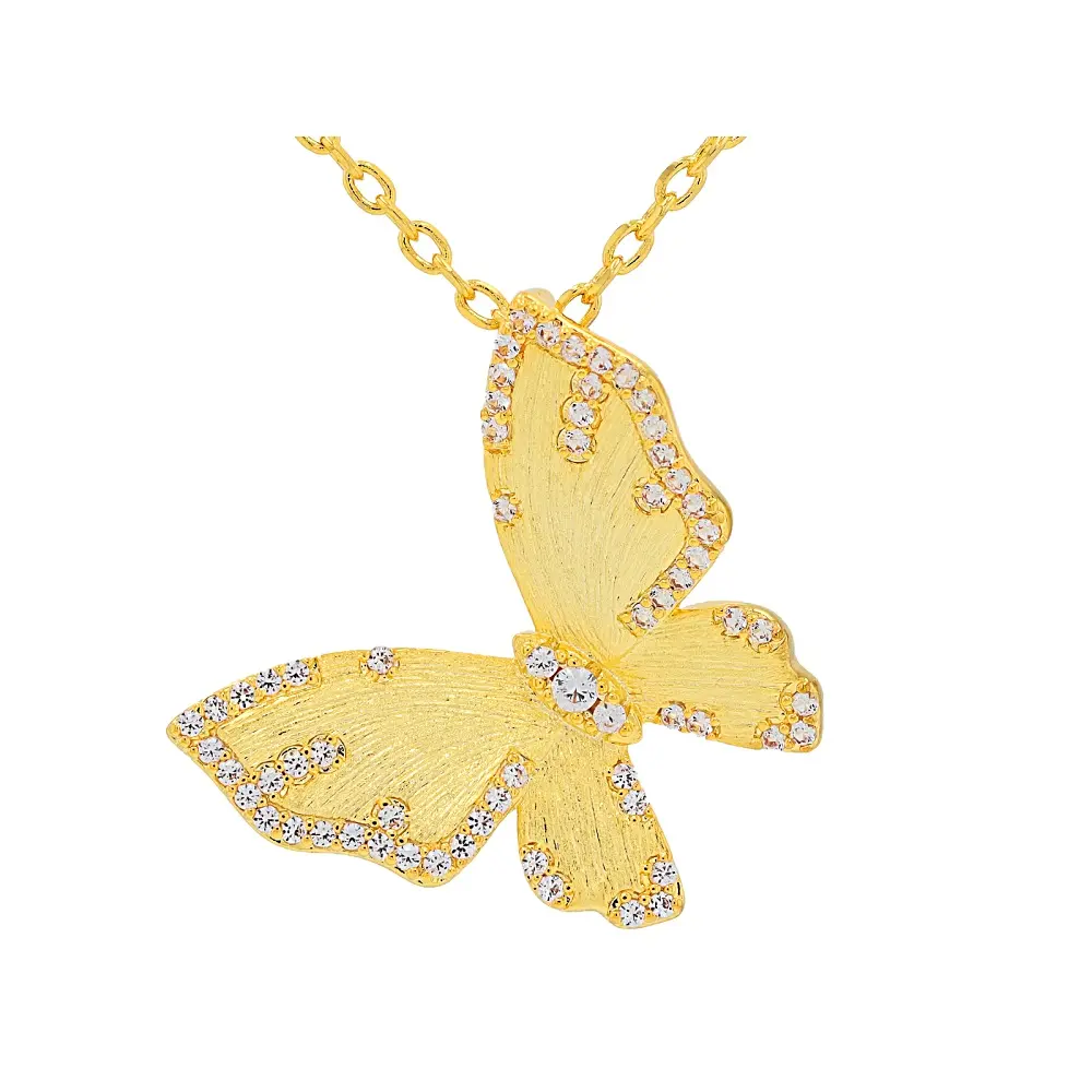 JTV White Lab Created Sapphire 18K Yellow Gold Over Brass Brushed Pendant With Chain 0.51ctw