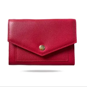 Women's Essential Genuine Pebble Leather Trifold Wallet RFID holds Cards/Change/Coins (Cherry Red)