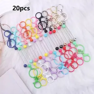 20 Piece Beaded Keychain Set, DIY Colorful Climbing Buckles, Silver Metal Beads Blank Keychains, for Bracelets, Connectors, Decorations, Gifts, Cute Charms Keychain
