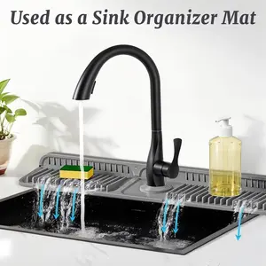 24 Inch Silicone Faucet Mat For Kitchen Sink, 5° Slope Fast Self-Draining Splash Guard, Longer Non-Slip Sink Protector, Easy Clean Kitchen Accessories, Home Organization & Countertop Protector