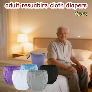 Stop worrying about leaks during travel!  6pcs Washable Adult Incontinence Pants, Reusable Single Layer Liner, Waterproof Storage Bag, Unisex Elastic Waist, Suitable for Seniors, Men & Postpartum，Overnight Protection /Washable Incontinence Underwear