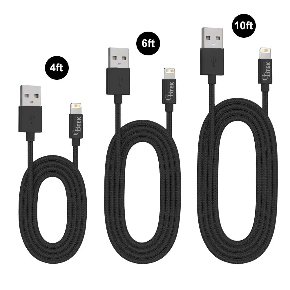 CBTEK MFi Lightning to USB-A Combo Charging Cable Pack – 4ft, 6ft & 10ft