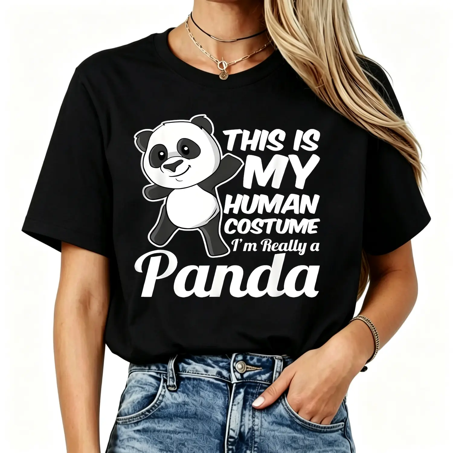 Mens Cotton T Shirt Funny Panda Costume Graphic Tee Novelty Saying Im Actually A Panda Soft Crew Neck Short Sleeve Casual Party Gift