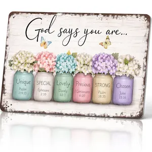 God Says You Are Unique Special Lovely Precious Strong Chosen 12x8 Inch Aluminum Metal Sign - Christian Inspirational Wall Decor for Home, Living Room, Bedroom, Office - Religious Tin Sign Gift for Family & Friends