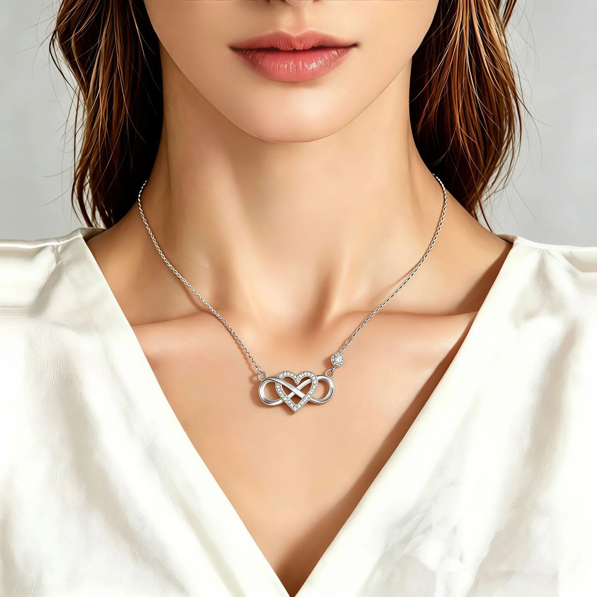 Women's Minimalist Infinity Heart Necklace – European & American Style Möbius Pendant, Versatile and Trendy Collarbone Chain