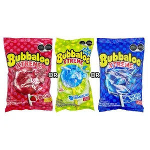 Bubbaloo Xtreme Lollipops - 20 Count Bag, Strawberry, Sour Raspberry, or Blueberry - Fruity Mexican Candy with Gum Center, Dulces Mexicanos