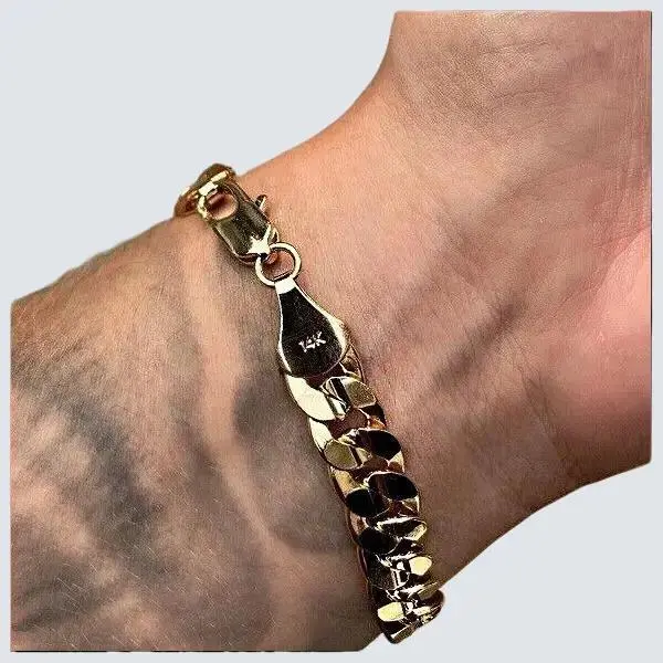 MaxBling81 Men's High Quality 14K Stamped Gold Brass 10mm 9" Cuban Chain Bracelet, Golden Tone Elegant Exquisite Fashion Jewelry Accessory, Elegant Jewelry Bracelet, Exquisite Bracelet