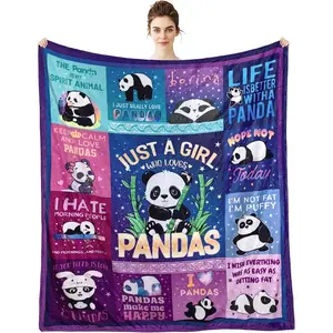 Panda Throw Blanket Gifts: Just A Girl Who Loves Pandas, Cute Panda Stuff - Flannel Panda Blanket for Couch or Bed, 50 x 60 inch, Printed on One Side with a Plain White Back, Halloween Thanksgiving Christmas Gift