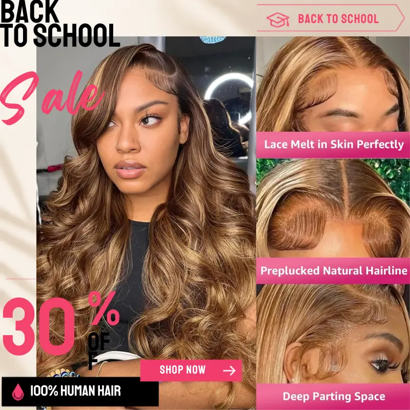 【BACK TO SCHOOL SALE】 Honey Blonde Body Wave HD Transparent Lace Front Wig 13x4 HD Lace Virgin Human Hair with Baby Hair Ombre  P4/27 Highlight