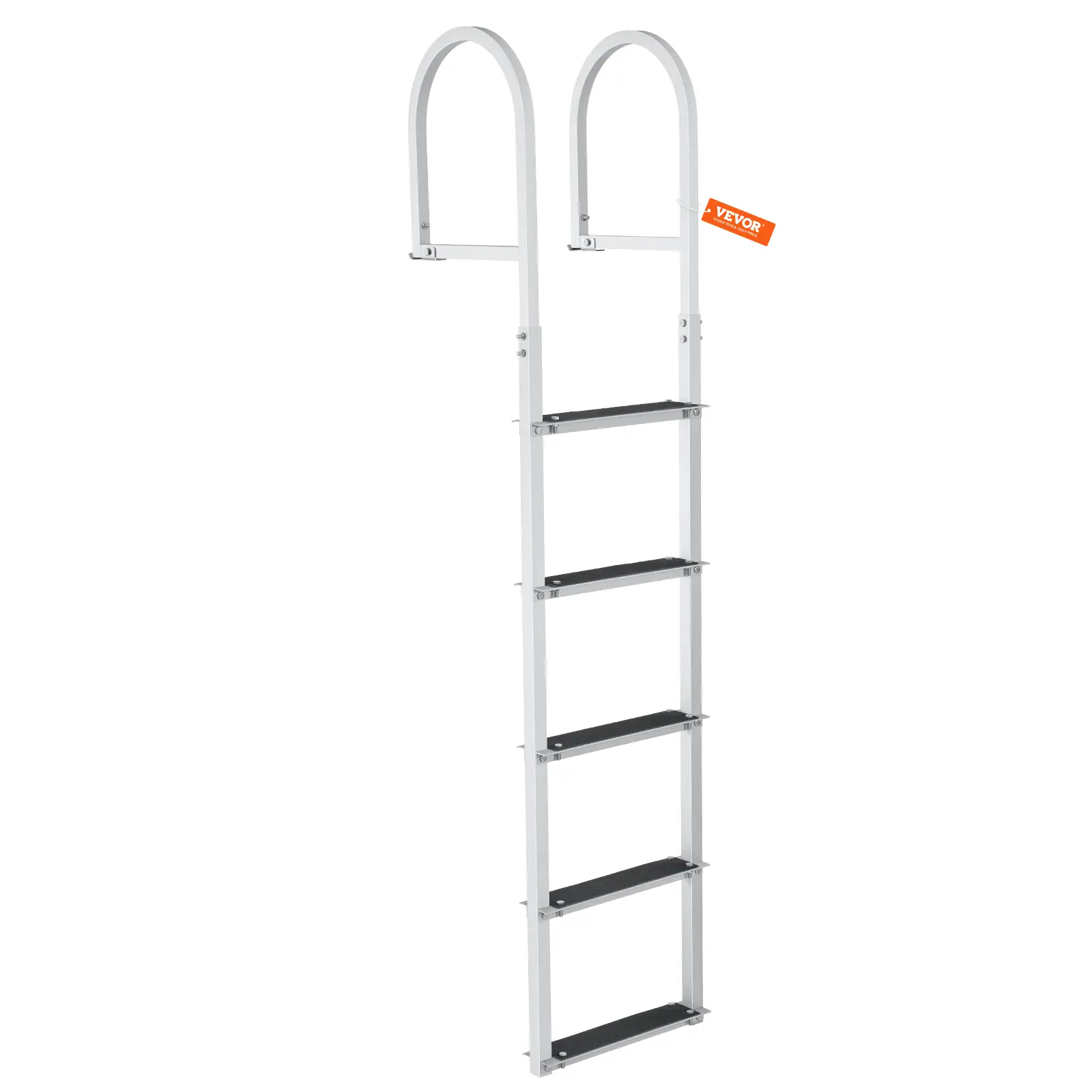 【summerfinds】VEVOR Dock Ladder, Removable 5 Steps, 500 lbs Load Capacity, Aluminum Alloy Pontoon Boat Ladder with 3.1'' Wide Step & Nonslip Rubber Mat, Easy to Install for Ship/Lake/Pool/Marine Boarding