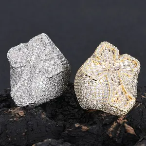 Hip-Hop Full Diamond Zircon Cross Ring, Colorfast Personalized Costume Jewelry, Trendy Men's Hip-Hop Cross Ring, Ideal Gift for Boyfriends, Cross Rings, Hip-Hop Rings